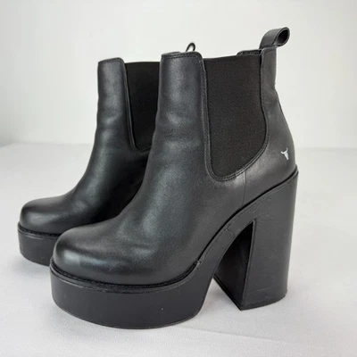 Botas Gruesas Windsor Smith Mavis Cuero Negro Plataforma Tacón 9 Festival Retro Foto 1 de 4