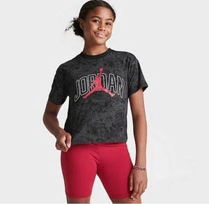 Jordan Flight NWT 2-Piece Set Girls Small 8 -10 Shirt and Bike Shorts Black Red - Picture 1 of 7