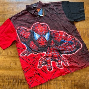NEW Vintage 2002 Spider Man Shirt Large All Over Print Button Up Marvel Y2K - Picture 1 of 4
