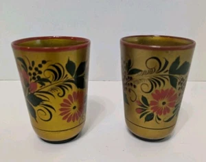 Pair of Vintage USSR Khokhloma Glasses Gilded and Floral, Russian Folk Art - Picture 1 of 4