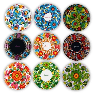 50x Tapas de enlatado ucranianas PANNOCHKA Petrikivka 82 mm estaño floral retro Ucrania Foto 1 de 3