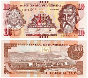 2019 Honduras 10 Honduran Lempiras Banknote P99 UNC Goznakv type - Picture 1 of 1