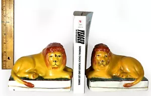Pair of Porcelain Lion 5.5" Mantle Bookends by Staffordshire (Circa 1960's) - Picture 1 of 6