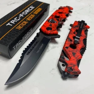 Tac Force Skull Emblem Tactical Rescue Spring Assisted Pocketknife [Red] - Picture 1 of 9
