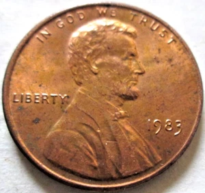 1983-P MEMORIAL CENT, BRASSY PLATING ANNEALING ERROR, AU/MS, CIRCULATED - Imagen 1 de 2