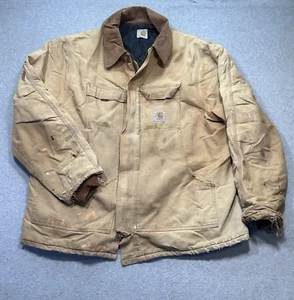 Vintage Carhartt Jacket Corduroy Collar Canvas Lined M Distressed Trashed Sz 2XL - Picture 1 of 11