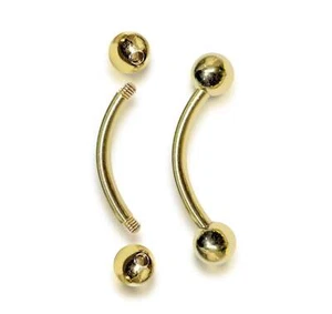 14K Gold Eyebrow Jewellery Curved Barbell Piercing with Custom Ball Size - Picture 1 of 8