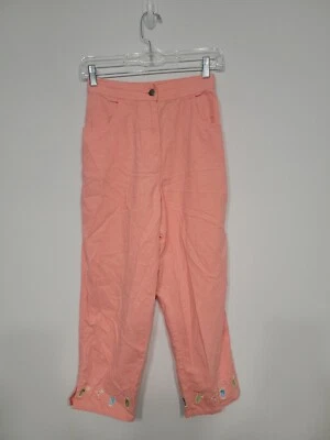 Quacker Factory Women's Pants Size XS Pink Linen Embroidered Beach Drinks - Image 1 of 4