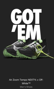 Nike x Off-White Air Zoom Tempo NEXT% Black, Size 11 US Men's Shoes, Ships Now - Picture 1 of 1