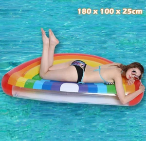 Giant Inflatable Rainbow Float Raft Beach Lounger Bed Toy Chair - Picture 1 of 9