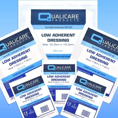 QUALICARE LOW ADHERENT DRESSINGS 6Pc Small-Large Burn Graze Wound Non Stick Absorbent Pad