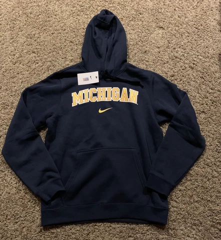 NEW Nike Michigan Wolverines Sweatshirt Mens Size Small Navy Blue Hoodie Fleece Cover