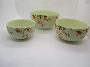 Hall China JEWEL TEA "Autumn Leaves" 3 Nesting/ Mixing Bowls 1950-76 Mary Dunbar - Picture 1 of 14