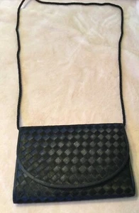 WHITING & DAVIS Saks Fifth Ave Woven Black Satin Shoulder Crossbody EUC - Picture 1 of 6