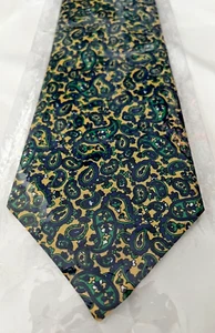 🍒 Vintage NOS Jean Pierre Italy Yellow Navy Green Paisley Tie Necktie 🍒 - Picture 1 of 4