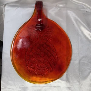 Vintage Chet Cole handgeblasenes Glas Käse Serviertablett Ananas Amberina - Bild 1 von 6