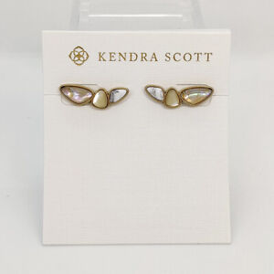 New Kendra Scott Ivy Ear Climber Earrings In White Mix / Vintage Gold