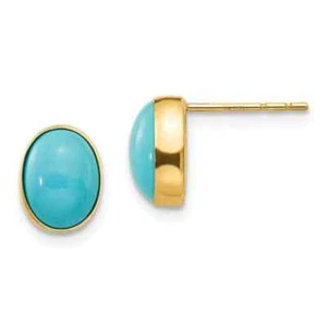 2Ct Oval Cut Lab-Created Turquoise Bezel Set Stud Earrings 14kt Yellow Gold Over - Picture 1 of 6
