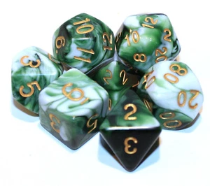 Juego de 7 Piezas Verde y Blanco Géminis Dados Poliédricos y Bolsa de Dados Verde - D&D RPG - Imagen 1 de 2