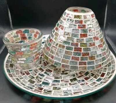 Juego de candelabros de color de vidrio de mosaico brillante placa pantalla de vela candelabro Foto 1 de 4