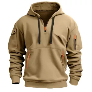 Mens Hooded Sweatshirt Sweater Hooded Pullover Casual Jacket Multi-Pocke S-5XL - Picture 1 of 11