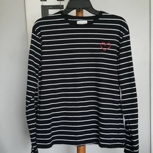 Isa & Ella Black & White Striped Heart Tee Shirt NWT L - Picture 1 of 2