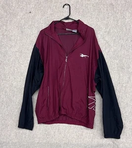 Vintage Reebok Windbreaker Jacke weinrot schwarz Large Nylon Kapuze L - Bild 1 von 5