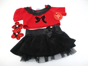 Build A Bear rot und schwarz 2-teiliges Schleife Rock Set und 2 Haarbänder Neu mit Etikett - Bild 1 von 8