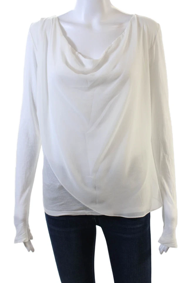 Camiseta pulóver de terciopelo para mujer con cuello redondo liso manga larga blanca talla S Foto 1 de 4