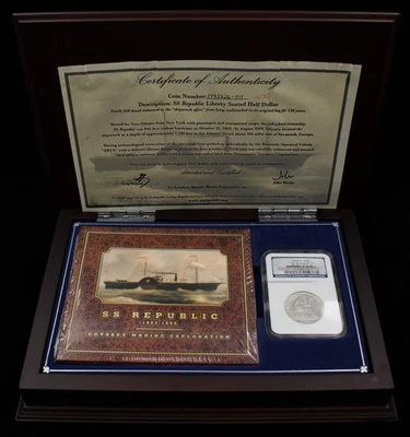 SS Republic Shipwreck Display Box w/ Coin - 1858-O Seated Half Dollar (P0631) - Image 1 of 4