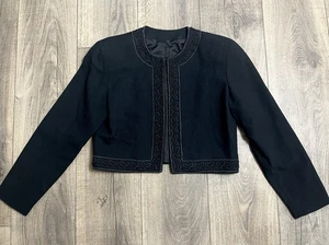 Giacca blazer vintage Talbots nera lana cropped aperta davanti taglia 6 foderata senza colletto - Foto 1 di 8