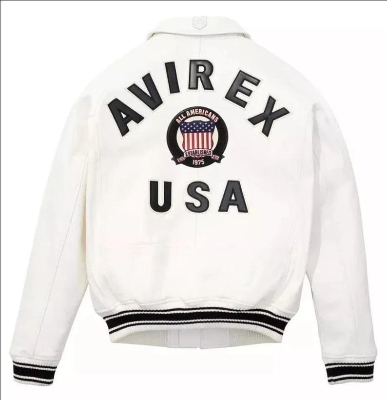 Chaqueta de cuero blanca genuina Avirex USA American Bomber Flight para hombre Foto 1 de 1