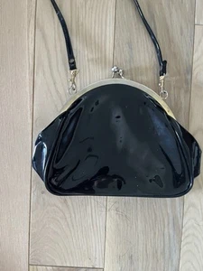 Vintage 1950s/60s Black Patent Leather clutch shoulder Bag removable strap - Picture 1 of 9