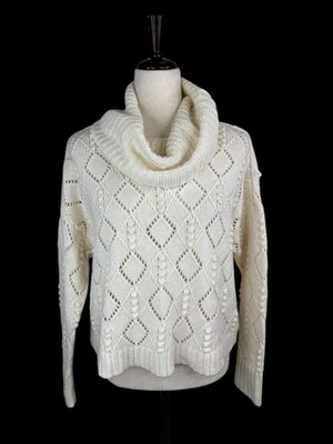 LOFT Ann Taylor Size Medium Cream Cable Knit Turtleneck Sweater - Image 1 of 4