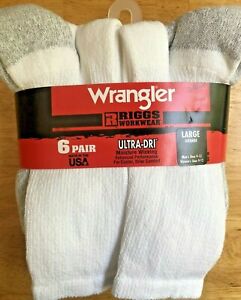 6 Pairs! Wrangler Riggs Mens Workwear CREW Socks LARGE Shoe Size 9-13