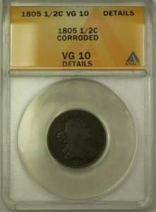 Moneda de 1/2c busto drapeado 1803 ANACS VF-30 detalles corroídos (error ANACS) (WWW) - Imagen 1 de 2