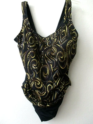 Traje de baño Croft Barrow de una pieza talla 16 talla grande negro dorado geométrico NUEVO Foto 1 de 4