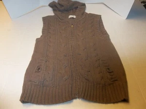 Womens Size XL Sonoma Brown Full Zip Cable Knit Sweater Vest Hooded - Picture 1 of 3