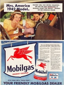 Print Ad Mobil Oil Gas 1942 WW2 Mrs America Full Page Large Magazine 10.5"x13.5" - Picture 1 of 1