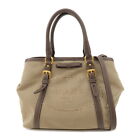 Authentic Prada Logo Jacquard Leather 2way Hand Bag Beige Brown Bn1841 Used F/s