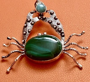 Magical Malachite  Touch Of Larimar Ethnic Handmade Crab Pendant Jewelry 2.48" - Picture 1 of 2