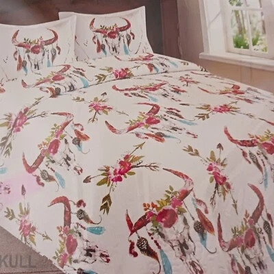 Juego de 3 fundas de edredón Western de lino con flores y calaveras de gran tamaño King nuevo país Foto 1 de 4