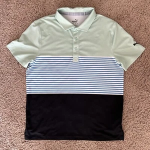 Boys Puma M Collared Golf Shirt Green, Blue & White Stripe, Black. - Picture 1 of 11