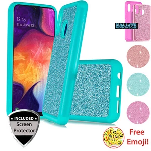 for Samsung Galaxy A20/ A30 Cute Glitter Bling Sparkle Hybrid Dual Case+ Screen - Picture 1 of 19