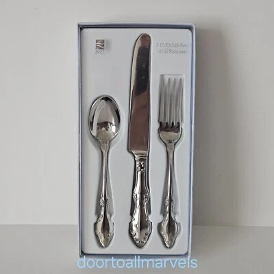 Vintage LUNT 3 Piece Child's Set Flatware Silverware 18/10 Stainless Victorian - Image 1 of 4