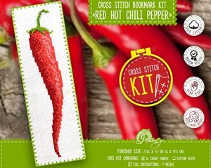 Bookmark cross stitch kit "Red Hot Chili Pepper" - Vegetable embroidery kit - Picture 1 of 9