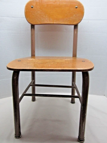 Vintage Industrial Child School Chair Wooden Metal Frame/Book Shelf Cover