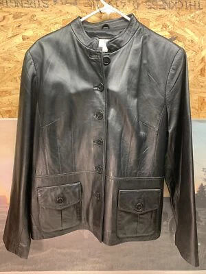 Apt. 9 Lambskin черная кожаная куртка женский размер L на пуговицах стоять воротник - Изображение 1 из 4