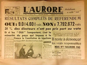 JOURNAL QUOTIDIEN / L'AURORE N°675 / 14/10/1946 / RESULTATS DU REFERENDUM - Bild 1 von 1