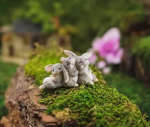 Miniature Sleeping Bunny Trio Figurine ~ Spring Easter Fairy Garden Accessory - Picture 1 of 3